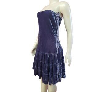 Odille Anthropologie Tiered Strapless Dress Or Skirt Purple Velvet Size 4#CB2